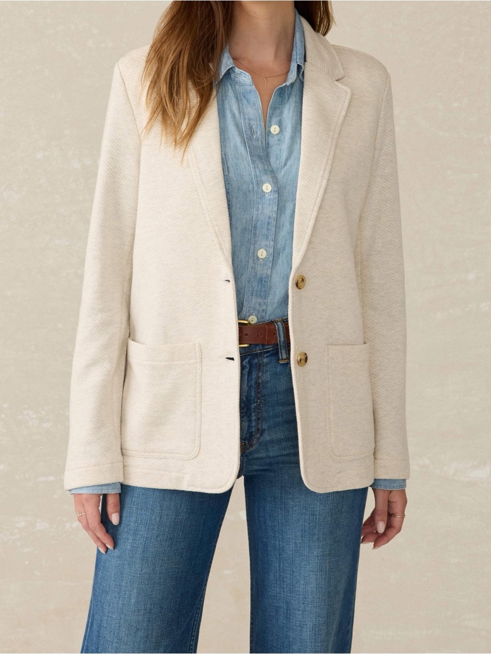 Faherty Inlet Womens Beige Knit Organic Cotton Blazer Size Medium